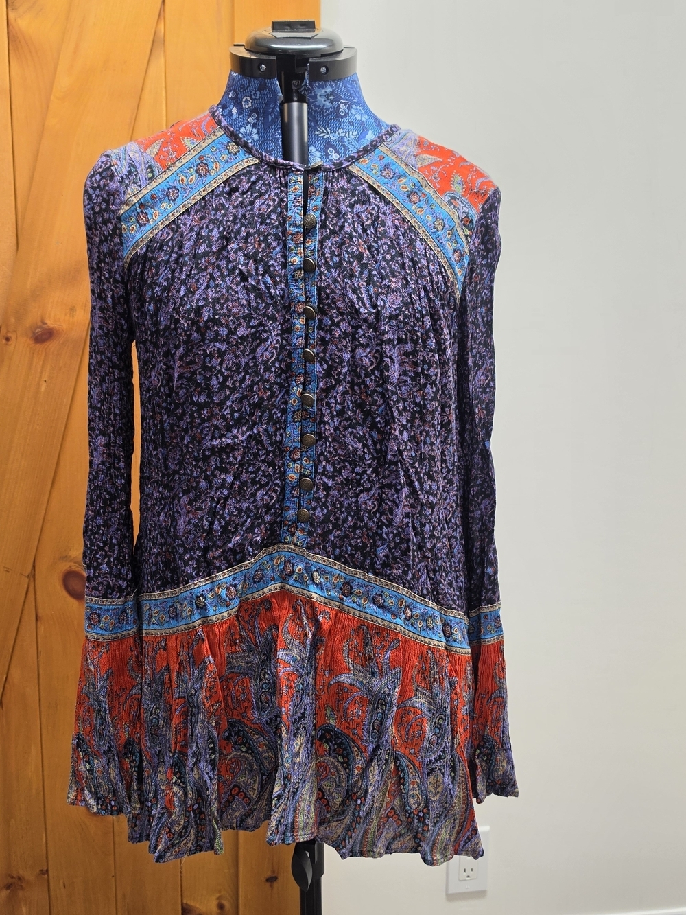 Ecote Purple and Red Paisley Button-Front Mini Dress